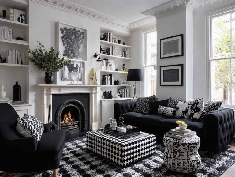 black and white living room