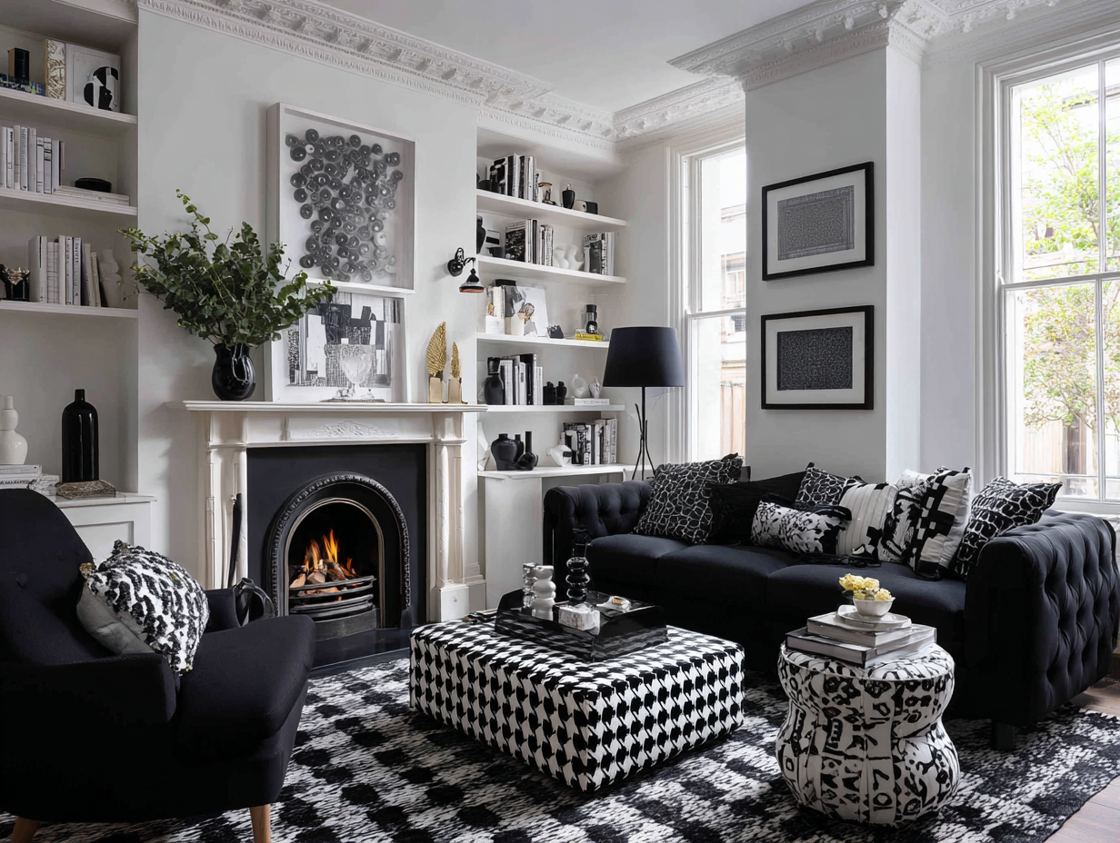 black and white living room