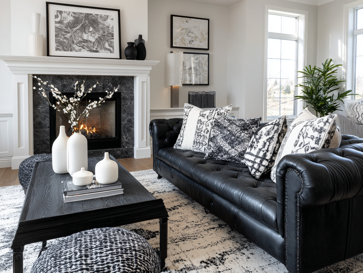 black and white and grey living room
